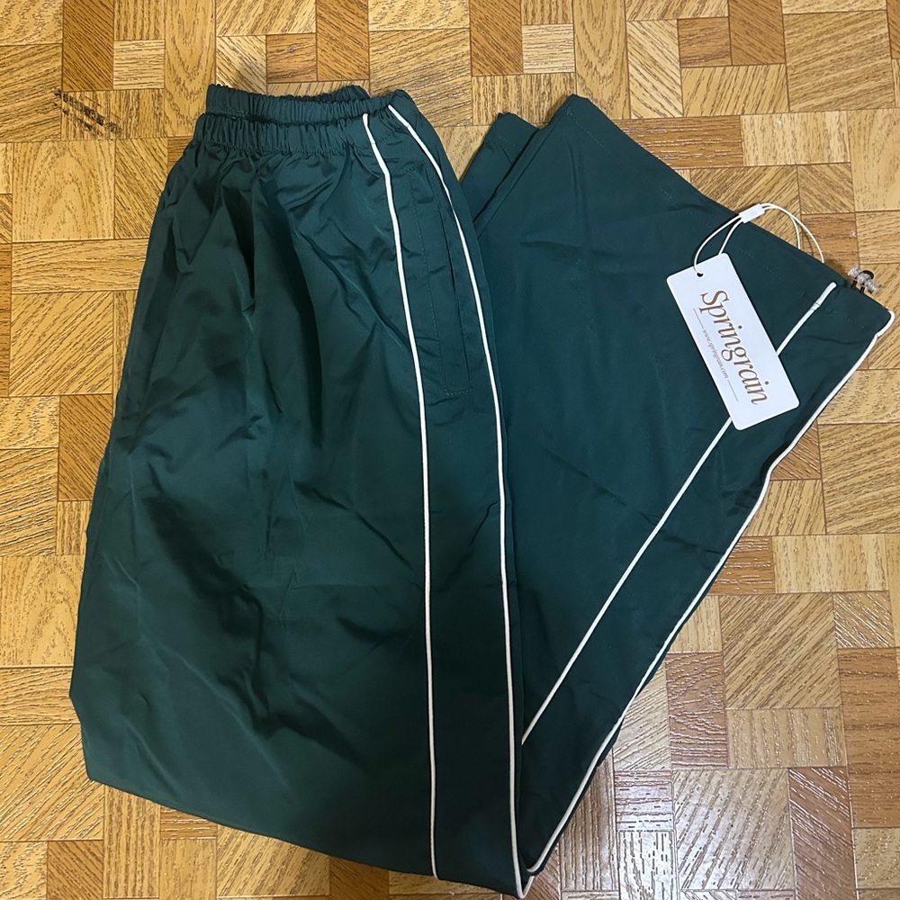 SPRINGRAIN Green Track Pants with White Piping